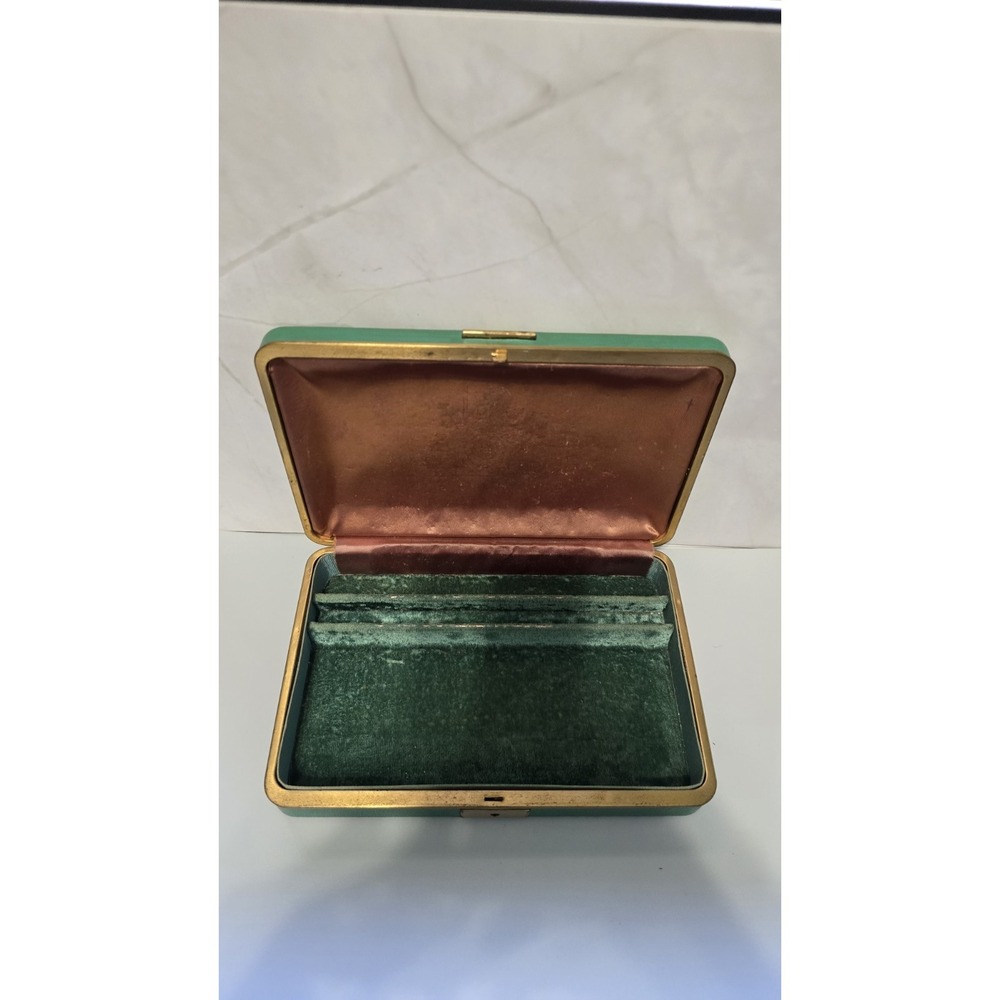 Farrington Genuine Texol Jewelry Box Teal, Vintage, No Key, Gold Embellish
